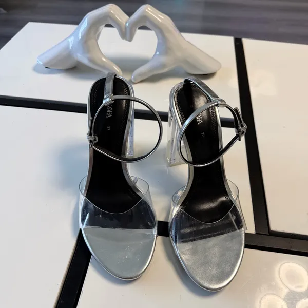 ✨ Zara Metallic Silver Clear Block Heels - Size 37 ✨ - Image 10