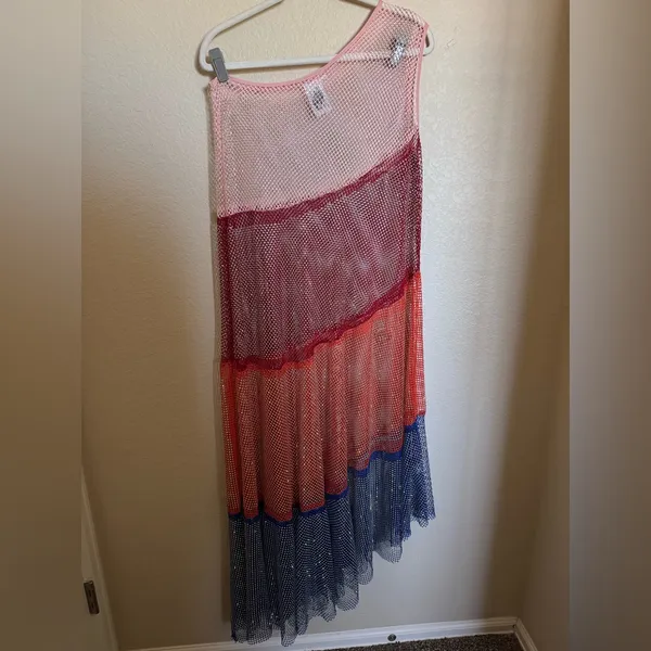 Queen of Sparkles beaded Mesh One Shoulder Asymmetrical‎ Swim Coverup Sz M - Image 2