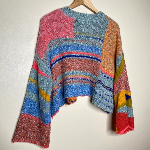 Sincerely Jules Multicolor Abstract Wool Blend Knit Oversized Cropped Sweater - Image 11