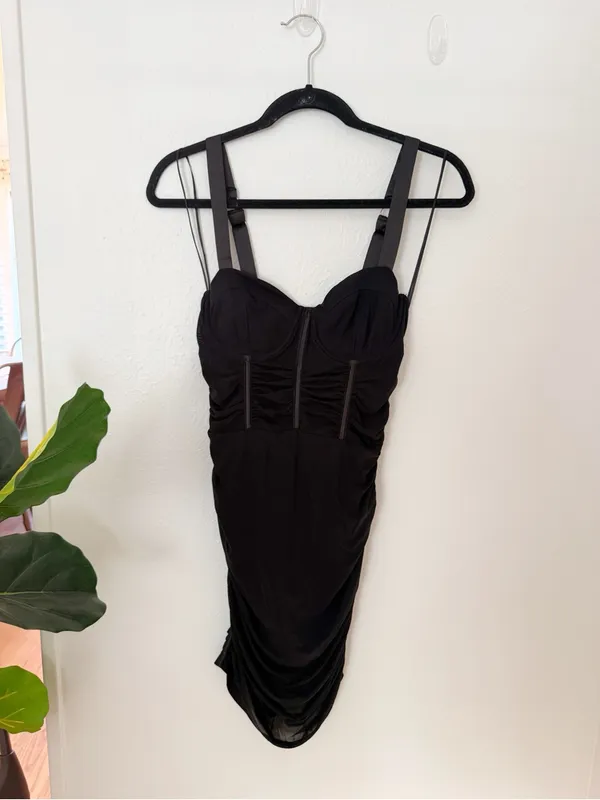 LEAU Miami Corset Mesh Bodice Mini Dress Black Sz S - Image 2