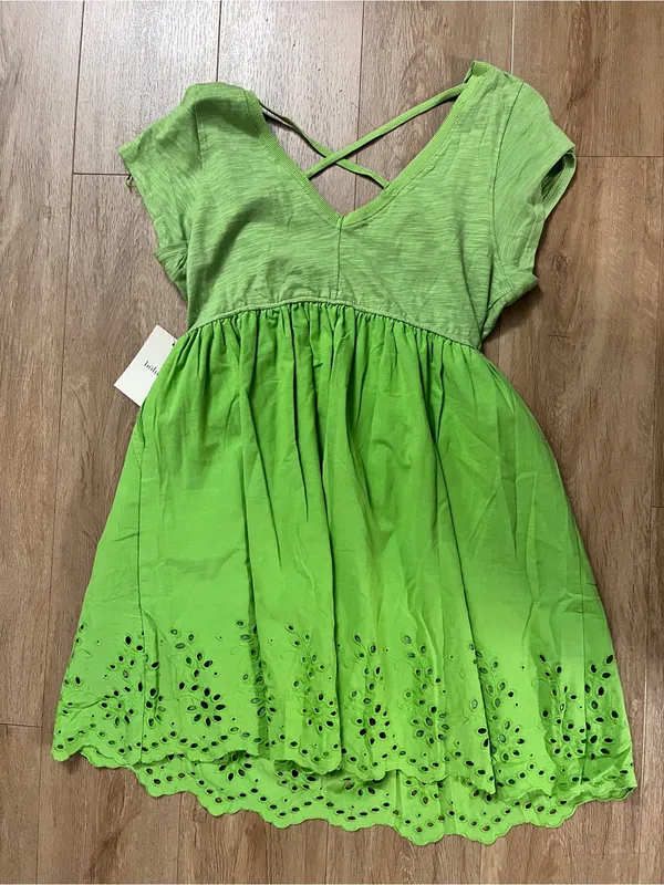 BOHME Aria Eyelet Lace Mini Dress in Green - Image 5