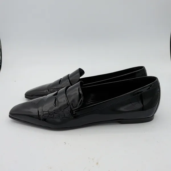Marion Parke Black Patent Leather Square Pointed Toe Penny Loafer Women 39 Italy - Image 2