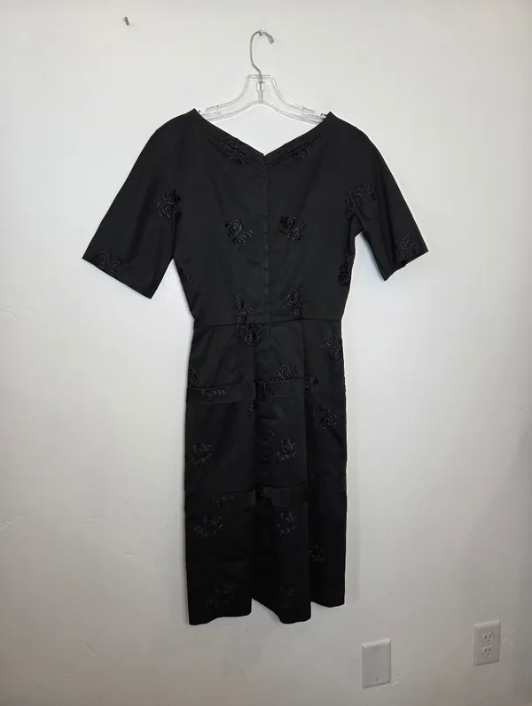 The Dressmaker Custom Dress Satin Brocade Floral Black Midi Fit N Flare Small - Image 6