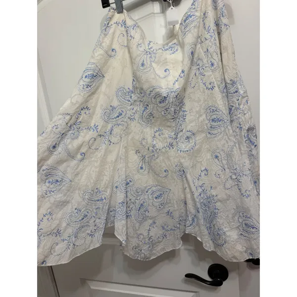 Vingtage B. Moss White Blue Paisley Embroidered Cotton Midi SkirtSize 14 Flared - Image 5