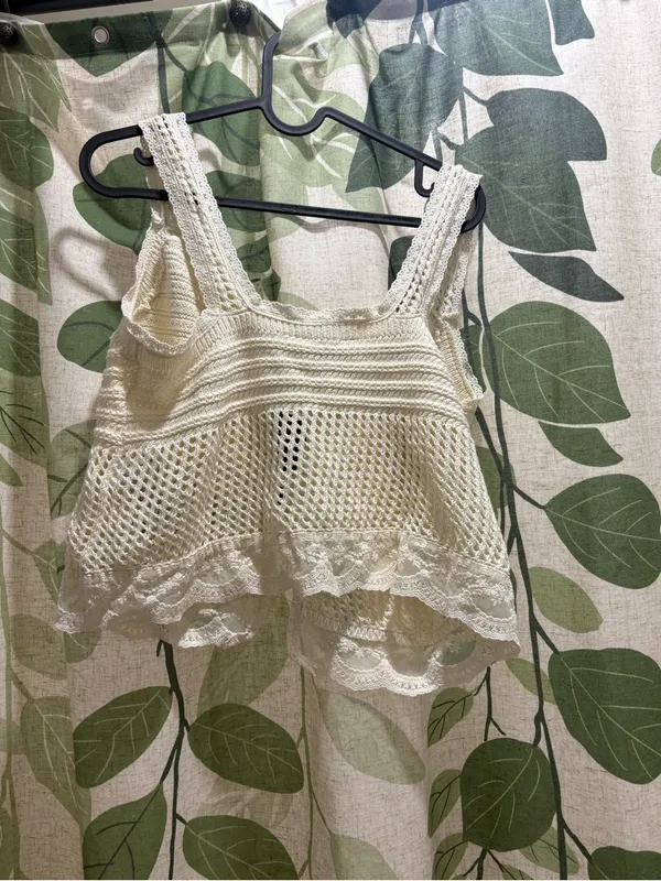 Rita Ora x Primark Ivory Crochet Tie-Front Tank - Image 3
