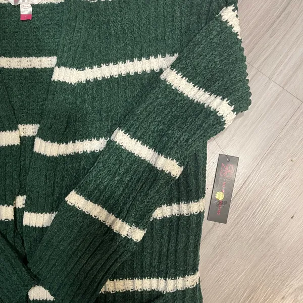 No Boundaries Forest Green and White Striped‎ Cardigan - Image 5