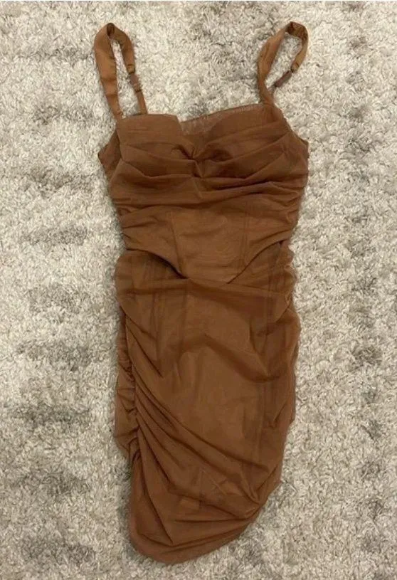 Oh Polly Cindy Corset Mini Dress Brown - Image 4