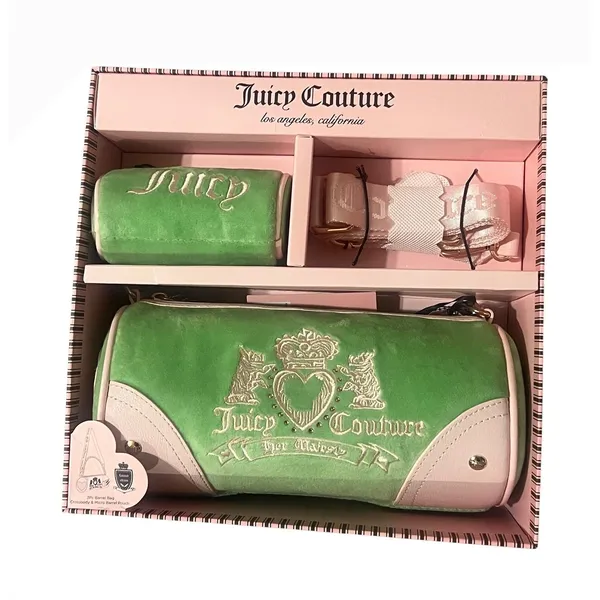 Juicy Couture Heritage Barrel‎ Bag Set Womens OS Green Velour Y2K Crossbody NWT - Image 4