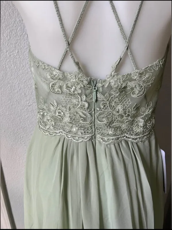 Azazie Ginger Agave A-Line Halter Pleated Chiffon Dress Size XS - Image 7
