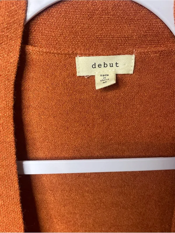 Debut Size M Burnt Orang Open Front Cardigan Sweater With Pockets Soft Cozy Chic - Image 3