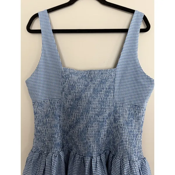 Maeve Smocked Rosette Drop-Waist Mini Blue Gingham Dress Women's Size XL - Image 4
