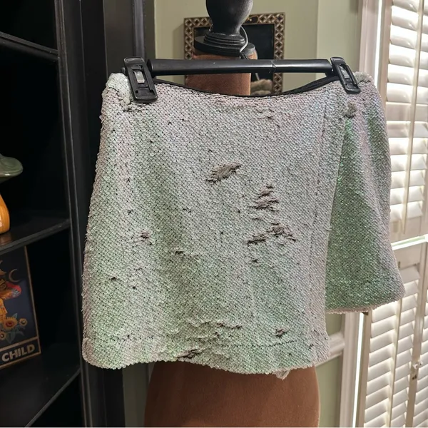 Revolve x NBD Fully Sequined Iridescent Green/Silver Skort Size Medium - Image 3