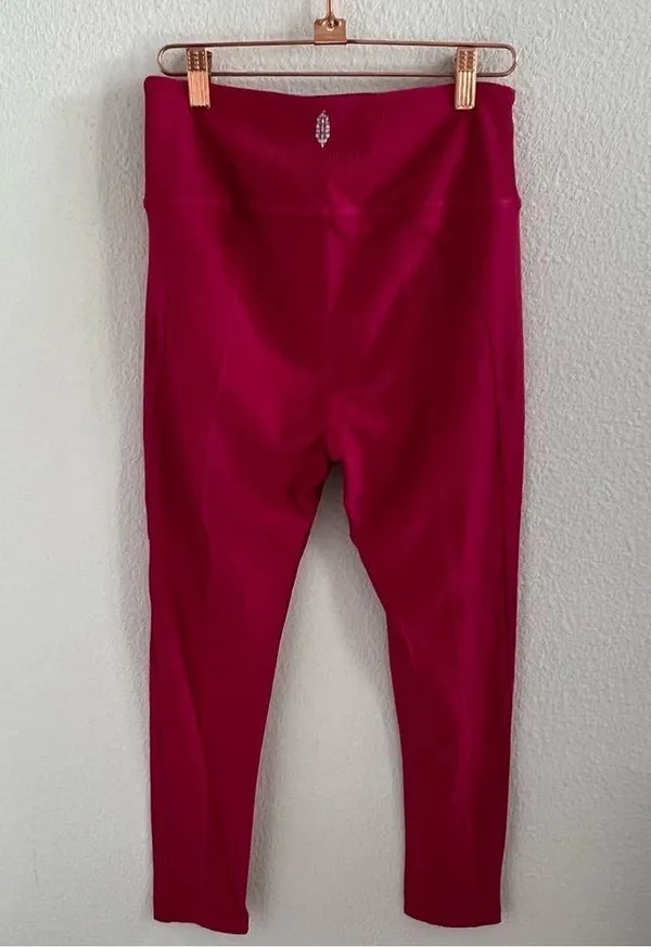Free People Movement Pink Hot To It Full Length Ribbed Legging Active Pants M - Image 5