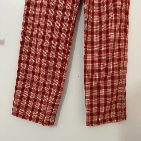 Brandy Melville Tilden Plaid Flannel Pants One Size Elastic Waist High Rise Red - Image 4