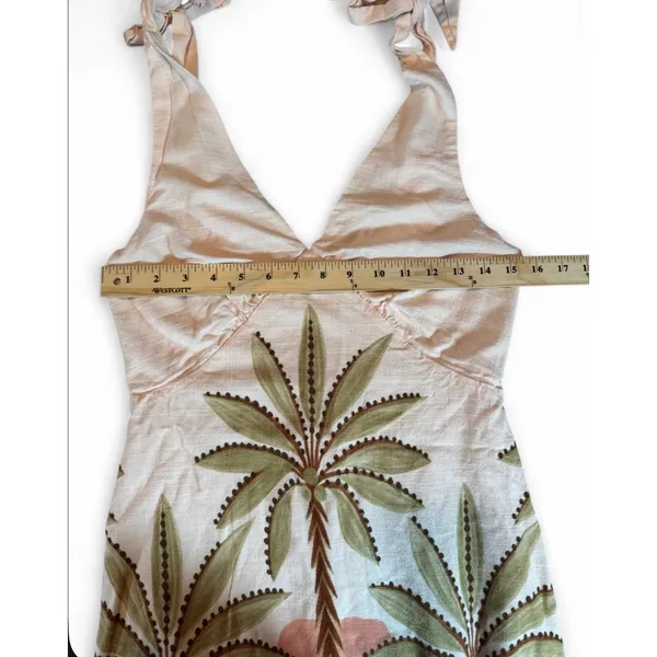 Petal + Pup Resort Summer Palm Tree Embroidered Linen Blend Dress Sz M - Image 3