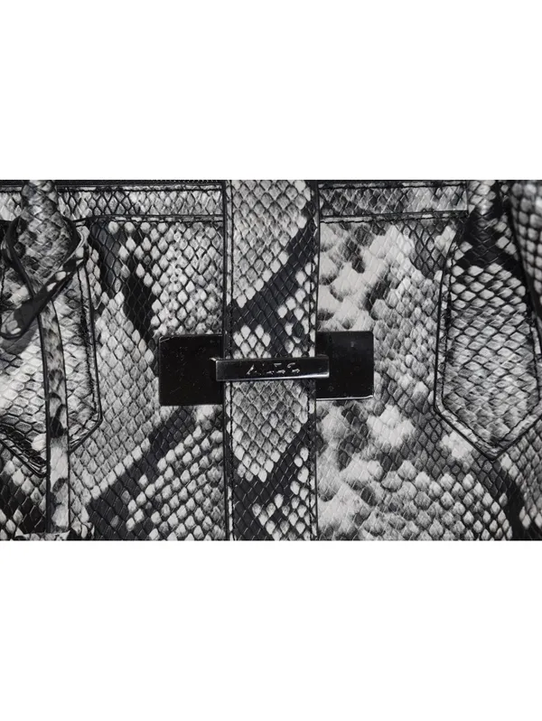 ALDO Black White Snakeskin Print Tote Bag Black Lining - Image 5