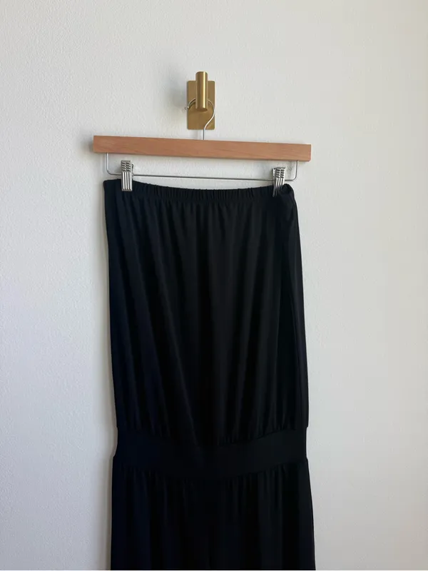 Carmen Marc Valvo Black Strapless Wide Leg Jumpsuit Cover Up Medium - Image 3