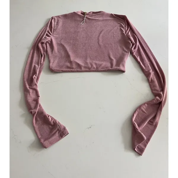 MESHKI Georgina Long Sleeve Crop Top in Pink Size Small - Image 3