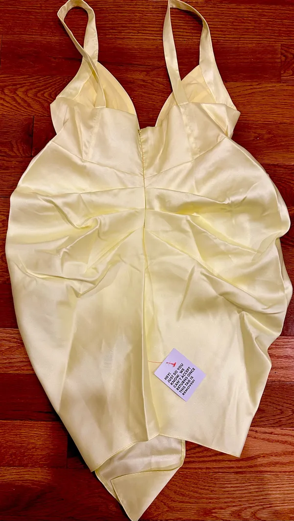 Asos Luxe viral Structured yellow Drape Satin Plunge Mini Dress size US 8 /UK 12 - Image 10