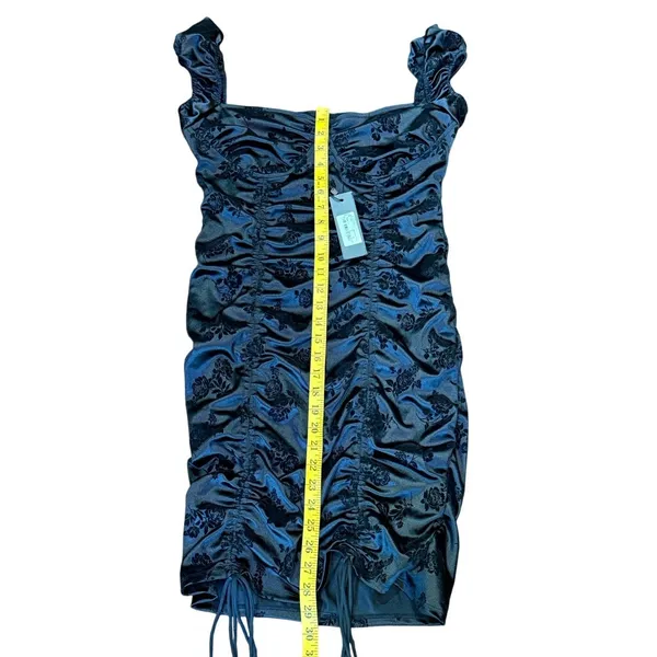NWT Motel Rocks Sinora Bodycon Mini Dress Black Rose Flock Size Large $82 Ruched - Image 5