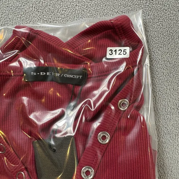 S.DEER Henley Crop Top Womens XL Ribbed Burgundy Long Sleeve Button Front NWT - Image 6