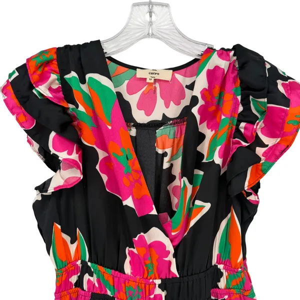 Entro Floral Mini Dress Womens M Black Pink Ruffle Boho Feminine Romantic Dainty - Image 5