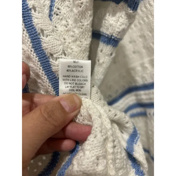 White Blue Striped lightweight Sweater Size Large Open Nautical Beach Game Day - Image 8