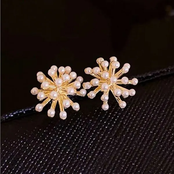Elegant Gold and White Pearl Stud Earrings - Image 4