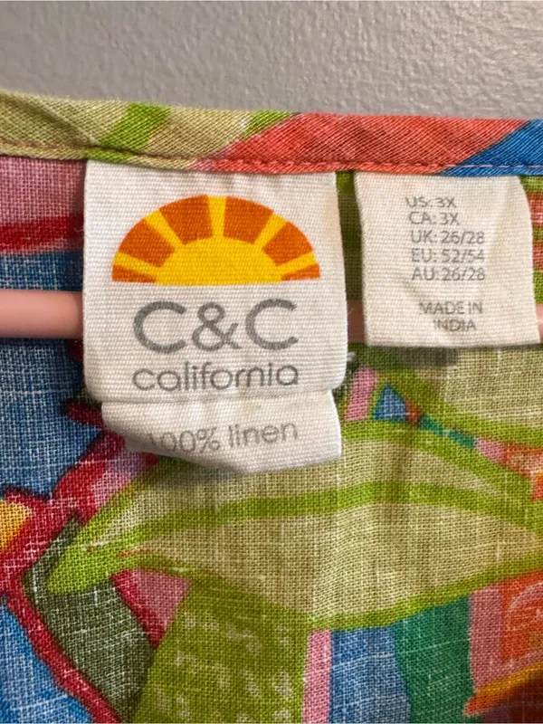 C&C California 3X 100% Linen Tropical Print Oversized Short Sleeve Top - Image 2