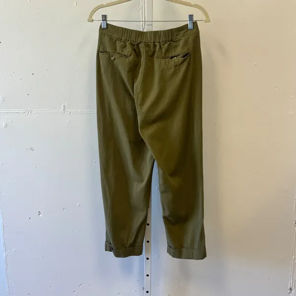 Mable Olive Green Asymmetrical Button Pleated Tapered Pants MP6040 Small Utility - Image 2