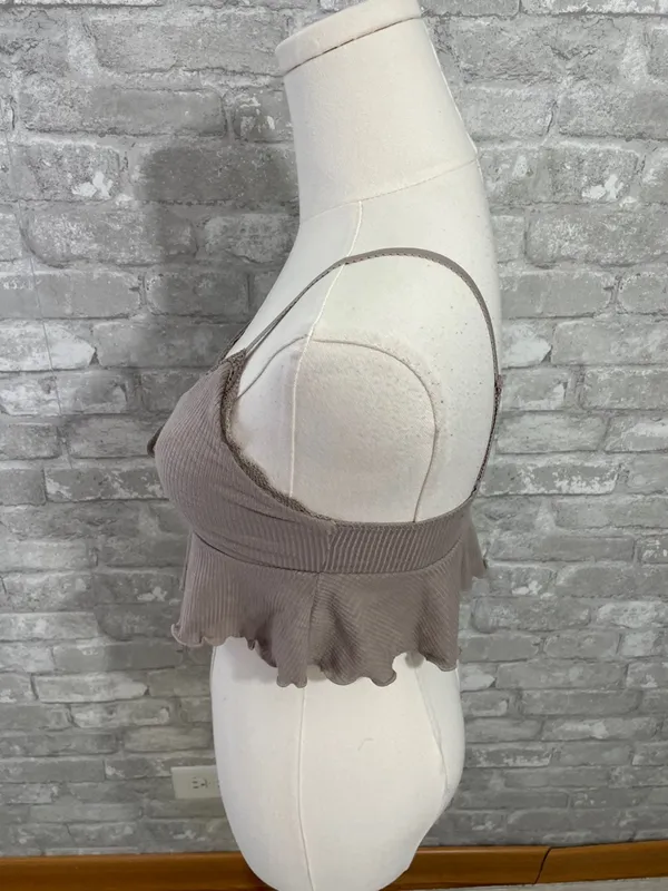 Garage Ribbed Cropped Tank Top in Beige - Image 2