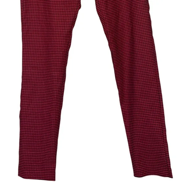 ZARA High Rise Stretch Gingham Flat Front Skinny Pants Button ZipUp L Red Black - Image 4