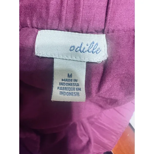 Odille Fuchsia Purple Cotton Mini Skirt Elastic Waist Tie M - Image 4