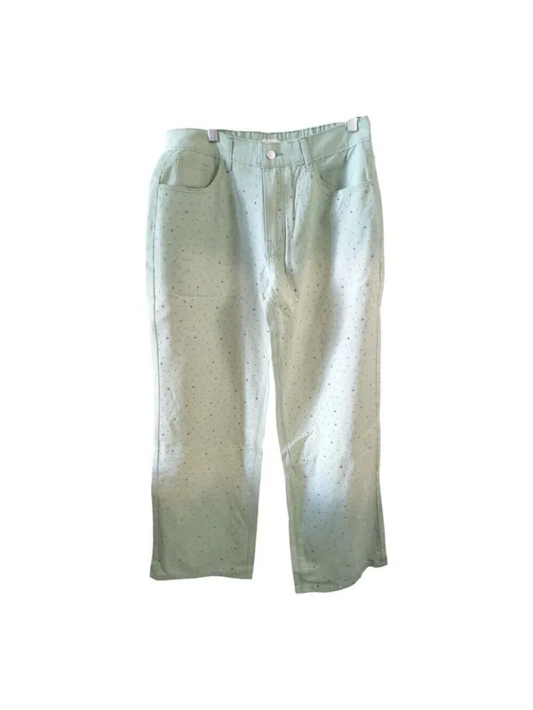 POL Embellishments Gradient Wide Leg Pants Jeans L Green - Image 3