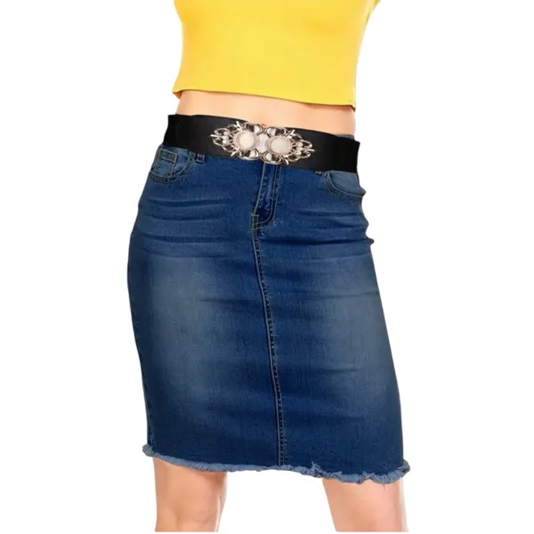 Golden Double Buckle Black Waspie Belt Stretchy Elastic Accentuating‎ Waist Band - Image 4
