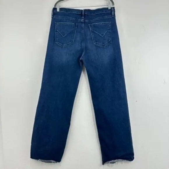 Hudson Rosie Wide Leg High Rise Jeans Dark Wash Wm Size 33 Button Fly Raw‎ Hem - Image 6