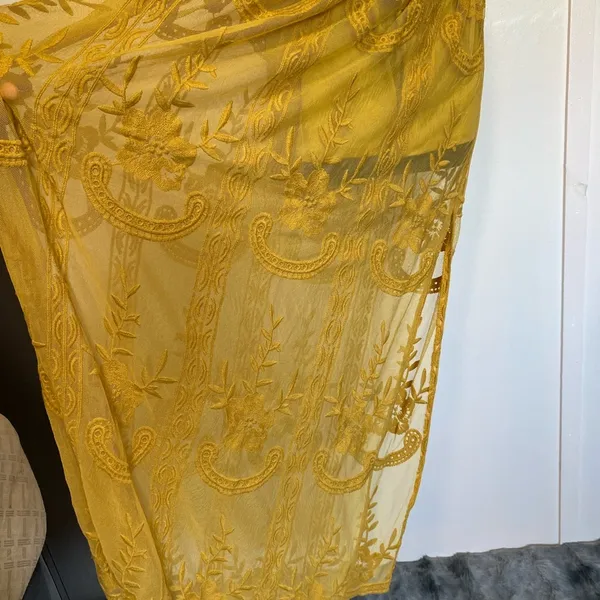 SOHCUE - Elegant Yellow Lace Maxi Dress embroidered - Image 3