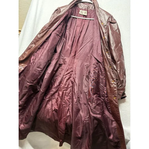 Vtg Global Identity G-III Long Women's Red Leather Trench Coat Size S 80's 90's - Image 3