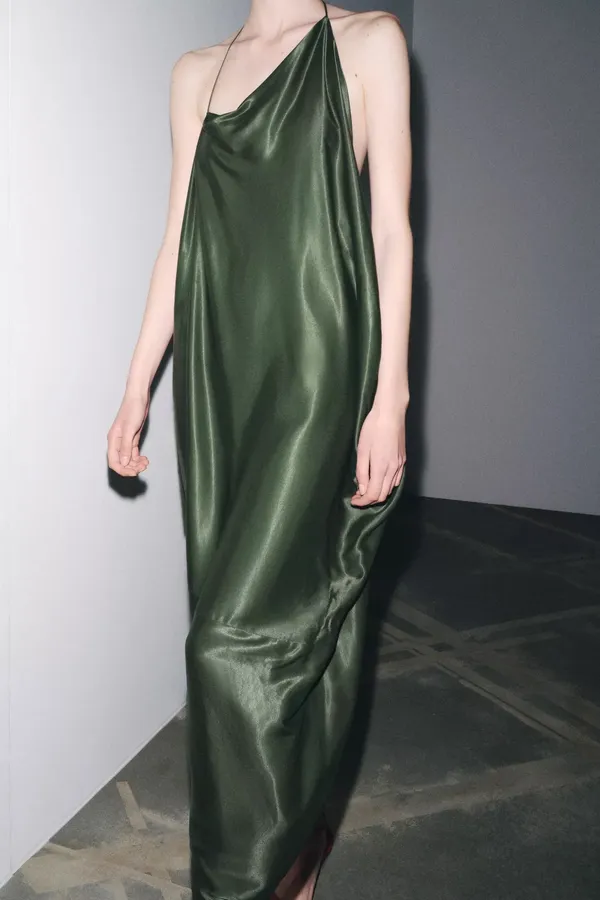 Zara Elegant Green One-Shoulder asymmetric maxi Dress evening party - Image 10