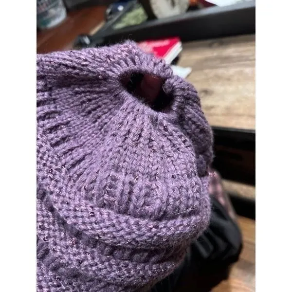 C.C. Brand Thick Ribbed Twist Knit Dome Ski Cap Winter Hat purple Women‎ One Sz - Image 3