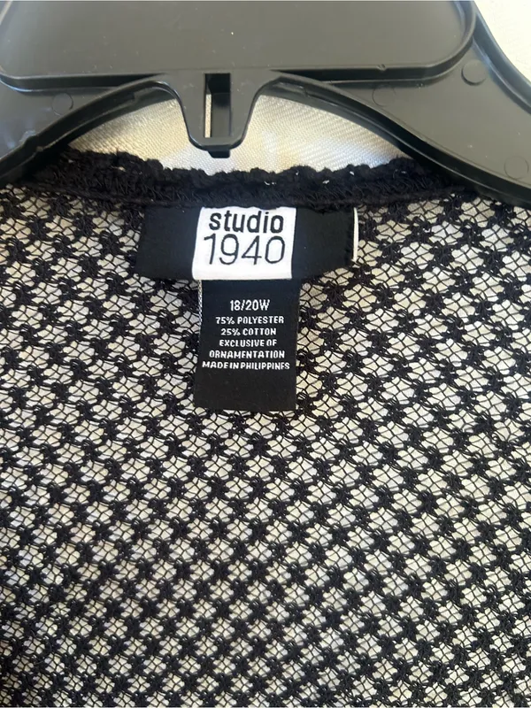 18/20 Black Open-Knit Tie-Front Cardigan cropped lightweight Fashion Bug y2k - Image 3