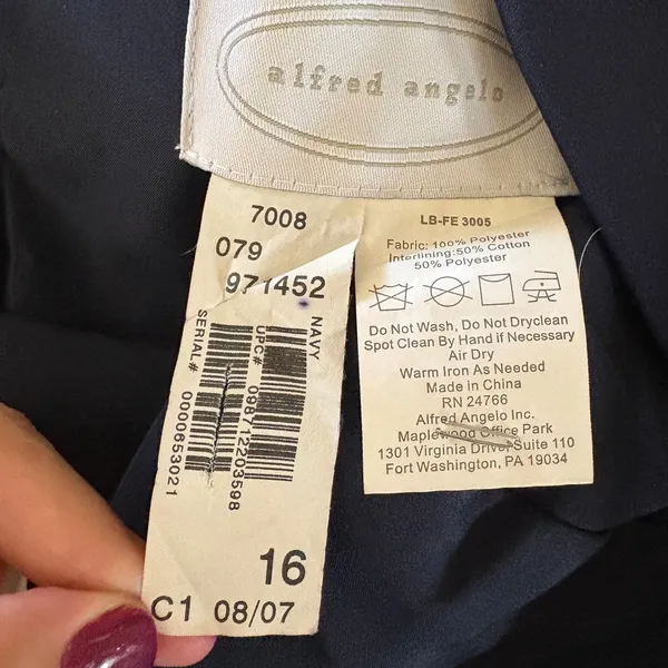 Alfred Angelo 7008 A-Line‎ Dress Bridesmaid Homecoming Navy Blue Satin Size 16 - Image 6