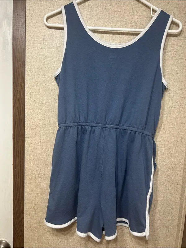 wonder nation Blue Sleeveless Drawstring Romper with White Trim - Image 3