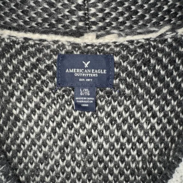 American Eagle Buffalo Plaid Longline Cardigan Sweater Black Grey White L/XL‎ - Image 5