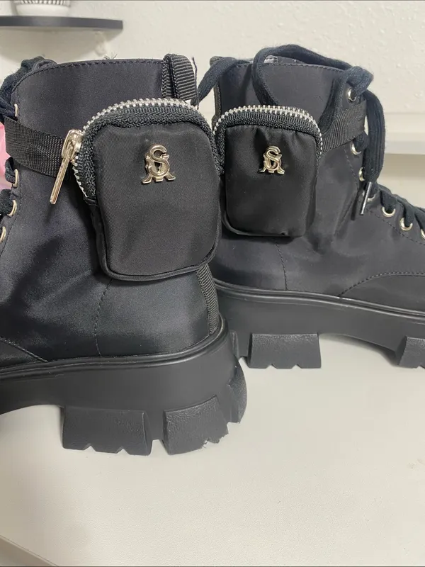 Steve Madden Black Combat Moto Boots with Lace-Up Front Size 8 - Image 14