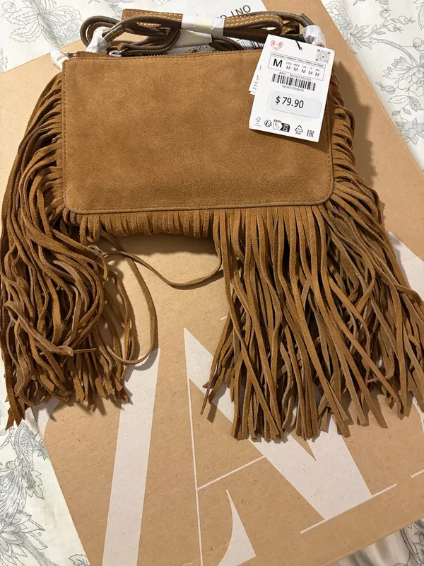 ZARA Fringed Leather Crossbody Bag - Image 4