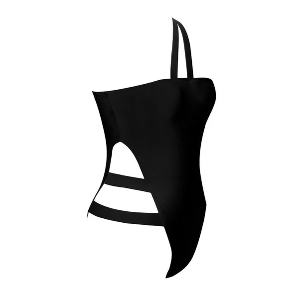 NWT Womens One Shoulder Cutout Solid One Piece Swimsuit Black Sexy Size S - Image 5