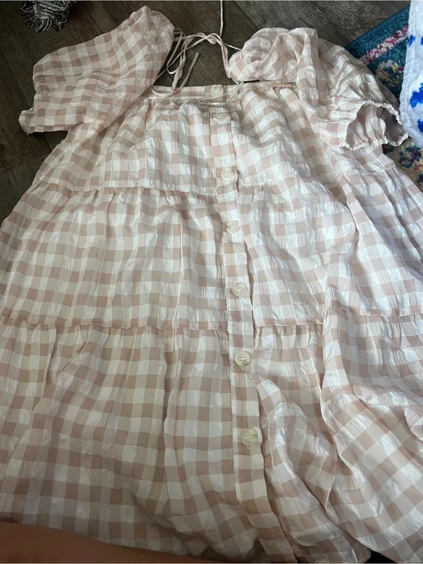 EN SAISON GINGHAM DRESS Size S Tan - Image 8
