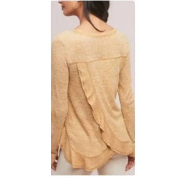 Anthropologie Saturday Sunday Waffle Knit Top Thermal Ruffle Split Back Fall - Image 8