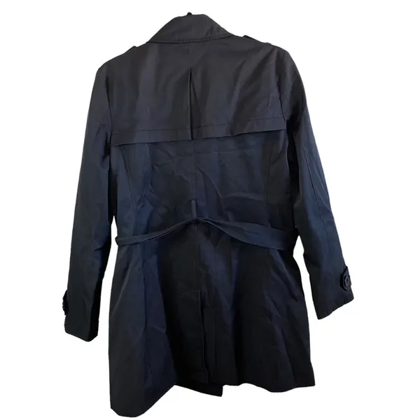 Kenneth Cole Reaction Black Trench‎ Coat Medium Belted Double Breasted - Image 5